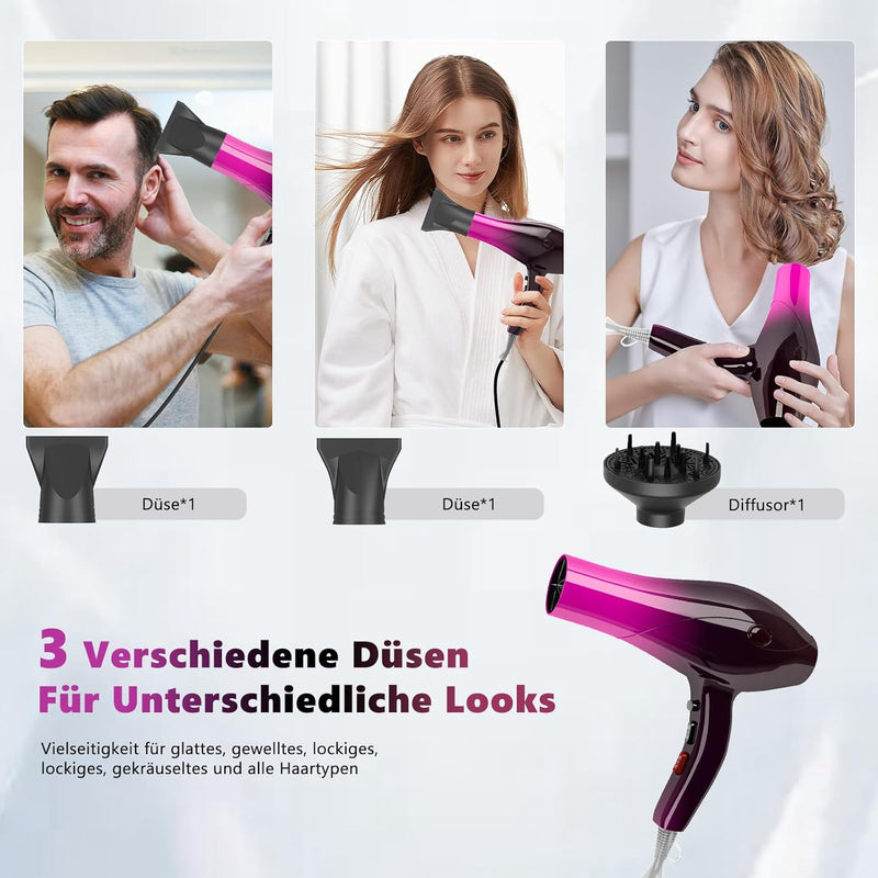 Jooayou Föhn, Fön, Haartrockner, 3000 W Haarföhn für Damen, Föhn mit Diffusor, Profi-Fön, 3 Hitze-un