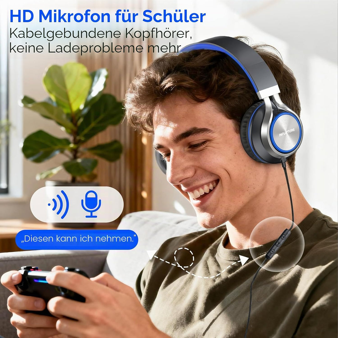 INFURTURE USB-C-Kopfhörer mit Mikrofon und Lautstärkeregler, Nur 191g Over Ear kopfhörer, Leicht Kop