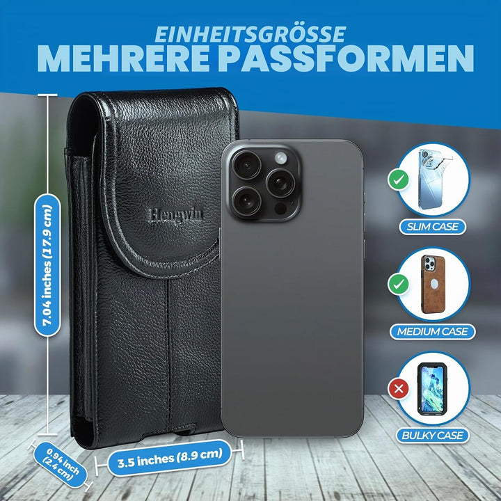 Hengwin Echtes Leder Handy Holster, Gürteltasche mit Gürtelclip für iPhone 14 Plus, 14 Pro Max, 13 P