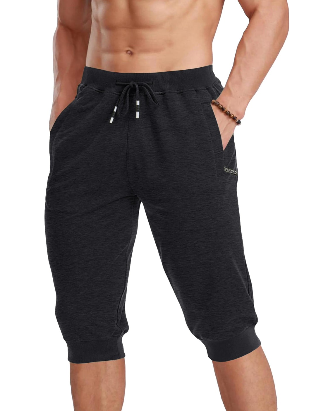 MAGCOMSEN Herren Sport Short 3/4 Trainingshose Sommer Jogging Capri mit Reissverschlusstaschen Leich