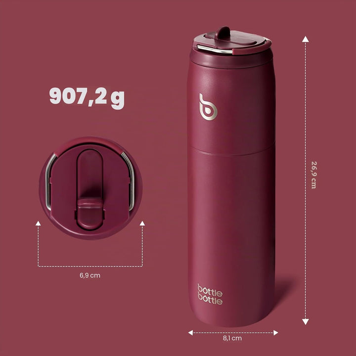 BOTTLE BOTTLE Isolierte Wasserflasche Edelstahl 32oz(946ml) mit Strohhalm Griff für Sport, Reisen, F