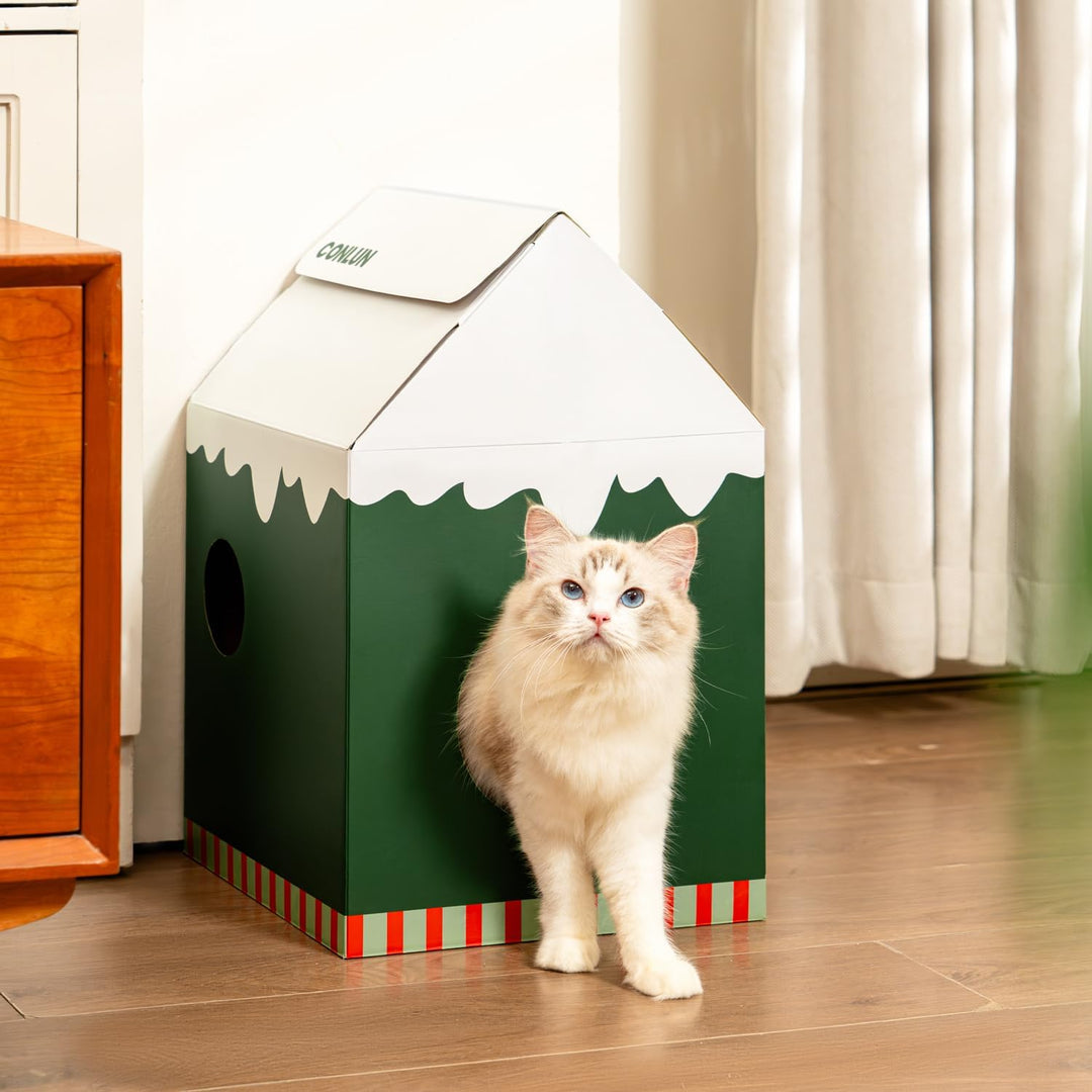 Conlun Katzenhaus mit Kratzbrett &amp; Katzenminze, Leicht zu Montieren - Kratzhöhle für Wohnungskatzen,