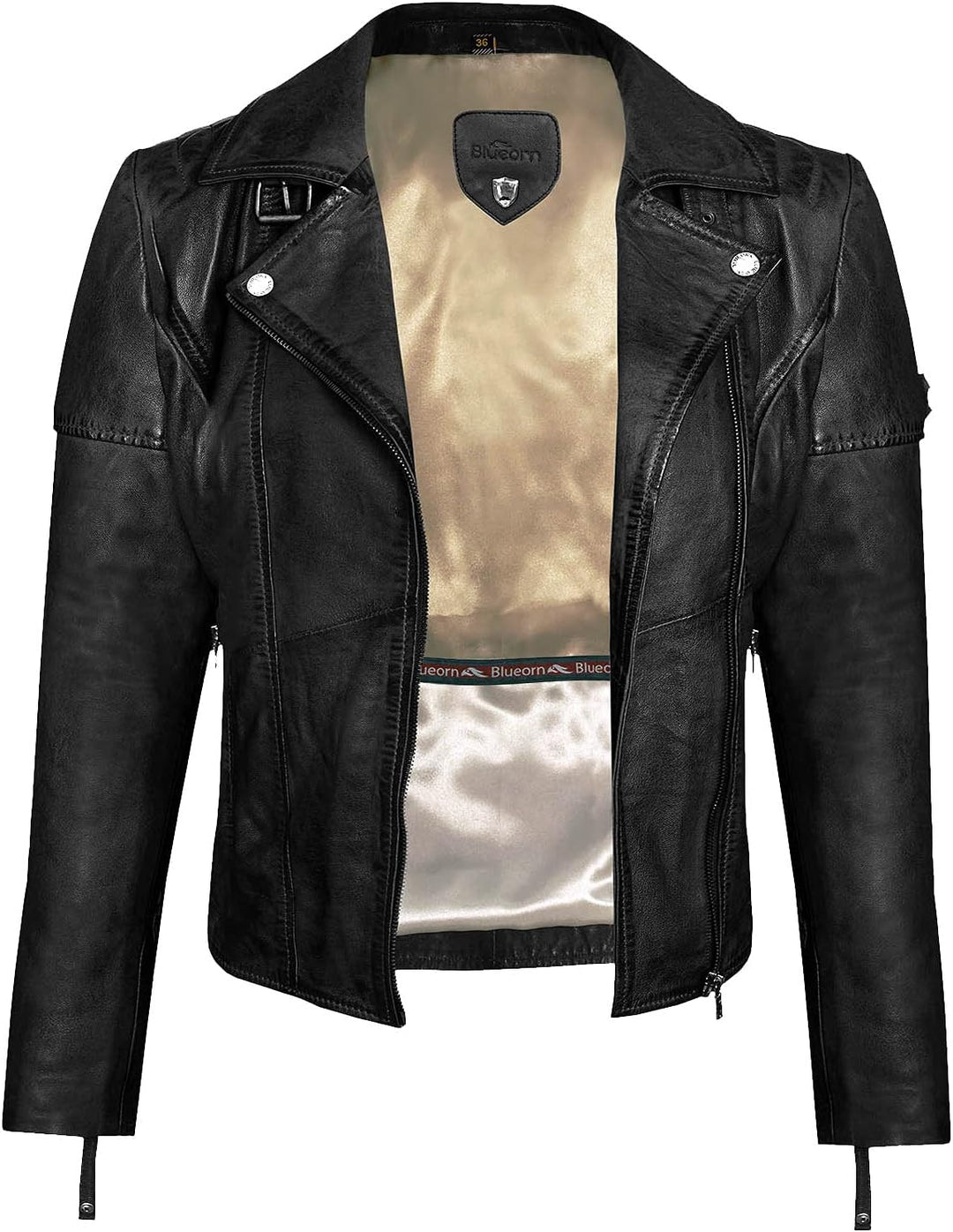 Blueorn Heeda Damen Lederjacke Übergangsjacke aus feinstem Lammnappa Leder - Modernen Bikerjacke Ech