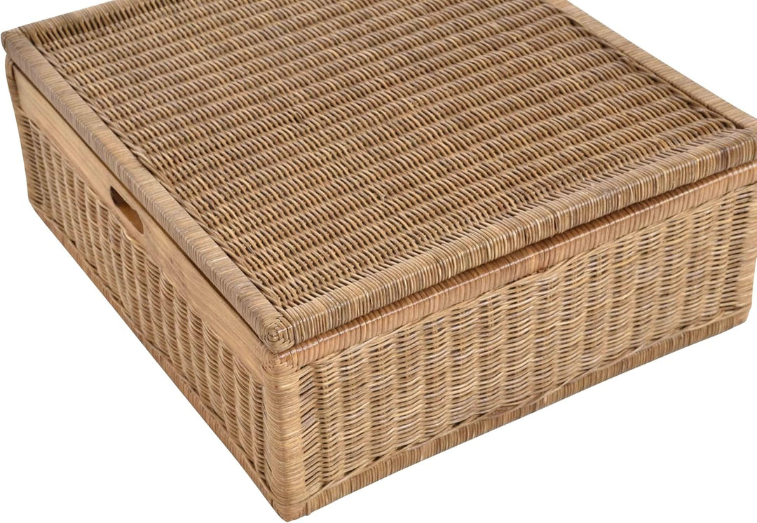 Grosser Unterbett Schub aus Rattan 64x58x25cm / Unterbettkommode mit Deckel, Bett Kasten Korb Kleide