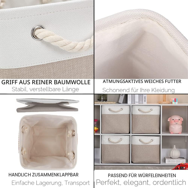 Mangata Aufbewahrungsbox Stoff 28x28x28 cm, aufbewahrungskorb Helles Khaki Weiss, Korbe Stoff in Wür