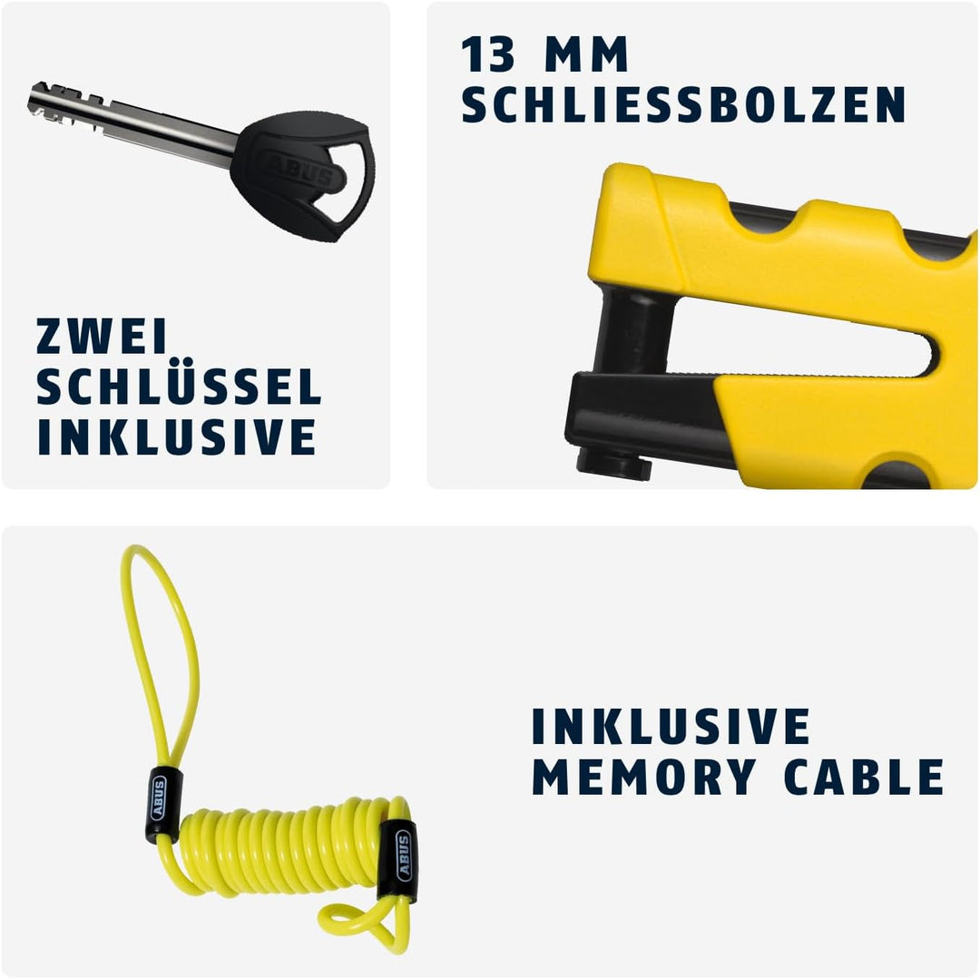 ABUS Bremsscheibenschloss Granit Sledg 77 grip yellow - Motorradschloss mit sicherem XPlus Zylinder