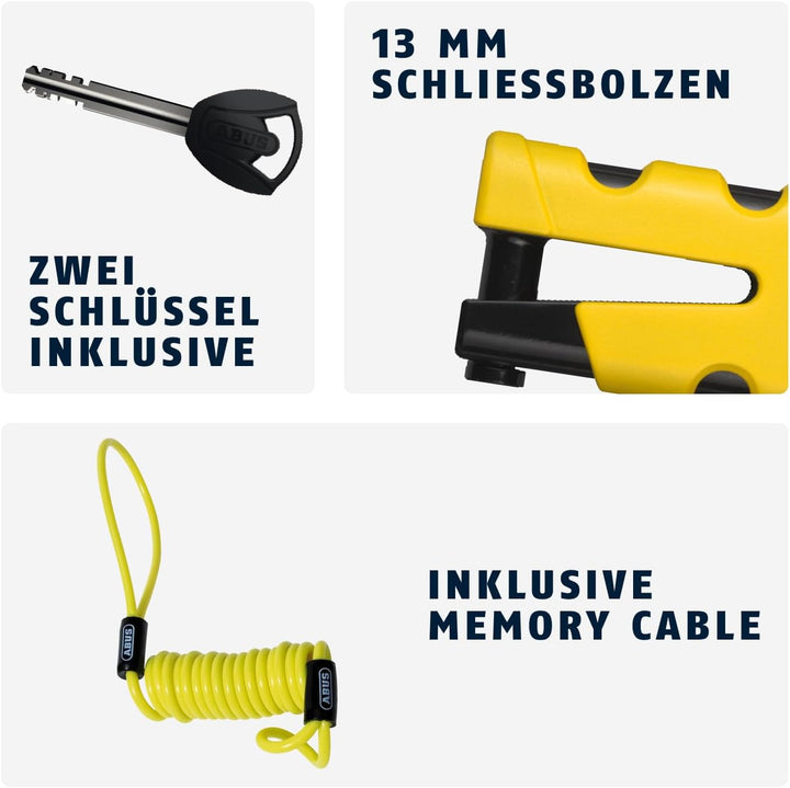 ABUS Bremsscheibenschloss Granit Sledg 77 grip yellow - Motorradschloss mit sicherem XPlus Zylinder