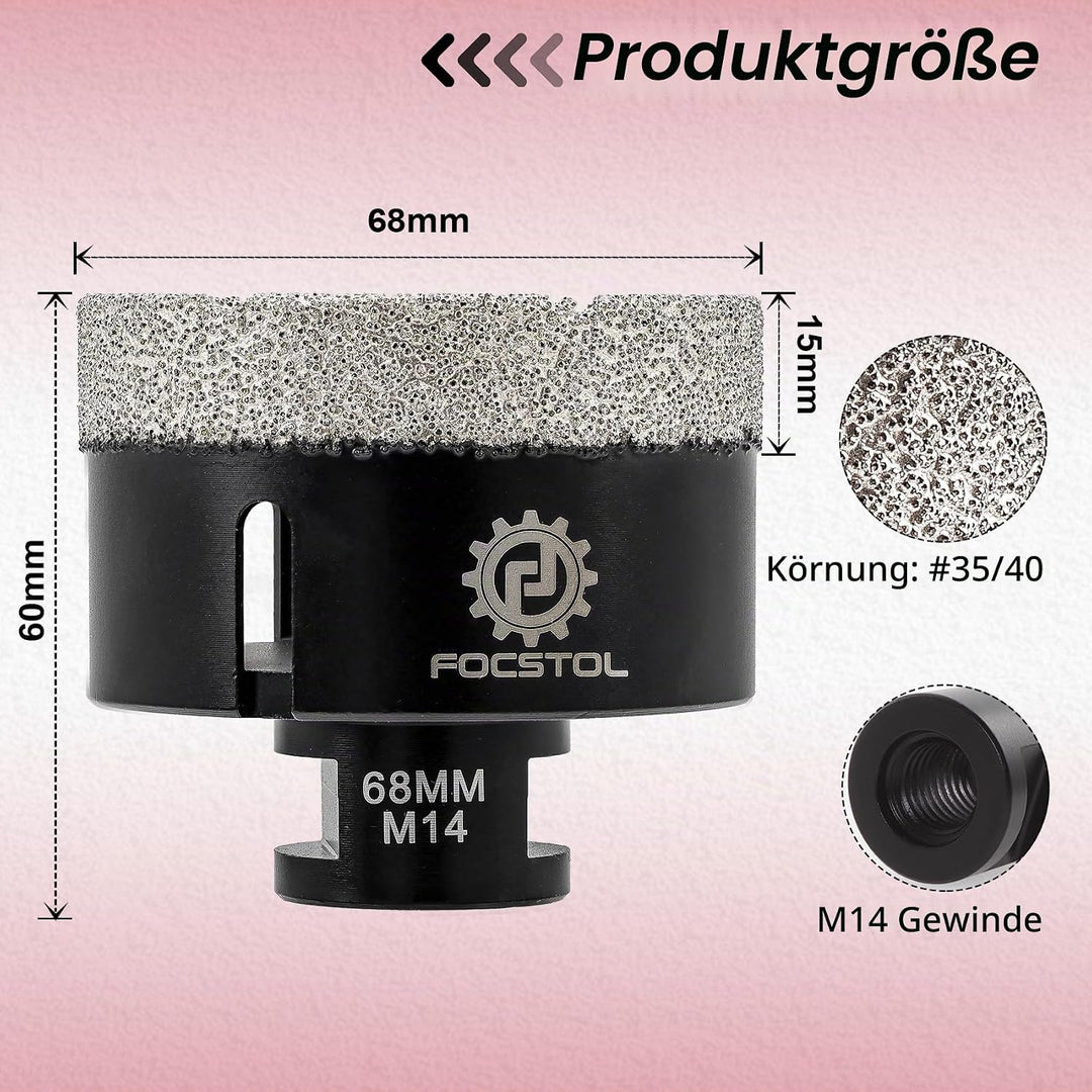 FOCSTOL Diamant Fliesenbohrer 68mm Vakuumgelötete Diamant Lochsäge für Porzellan Keramik Fliese Marm