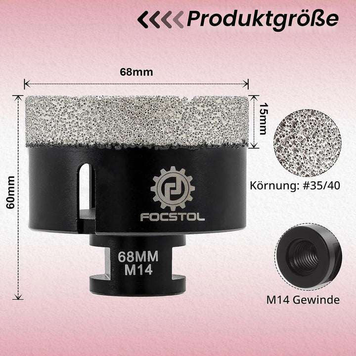 FOCSTOL Diamant Fliesenbohrer 68mm Vakuumgelötete Diamant Lochsäge für Porzellan Keramik Fliese Marm