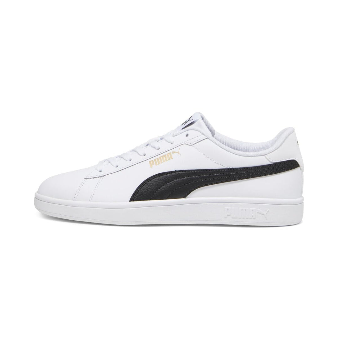 PUMA Unisex Kinder Smash 3.0 L Sneaker 36 EU White Black Gold, 36 EU White Black Gold