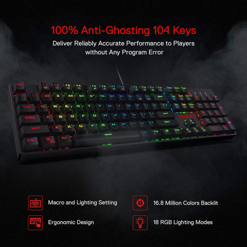 Redragon K582-US SURARA RGB LED-Hintergrundbeleuchtete QWERTY Mechanische Gaming-Tastatur mit 104 Ta