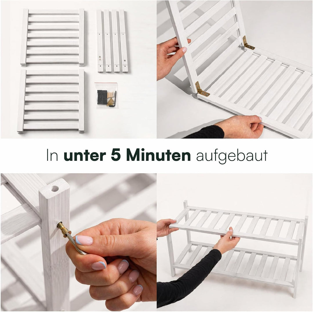 Schuhregal aus Bambus, Schuhablage mit 2 Ebenen, 68 x 28 x 32 cm, Erweiterbar Stapelbar, Schuhschran