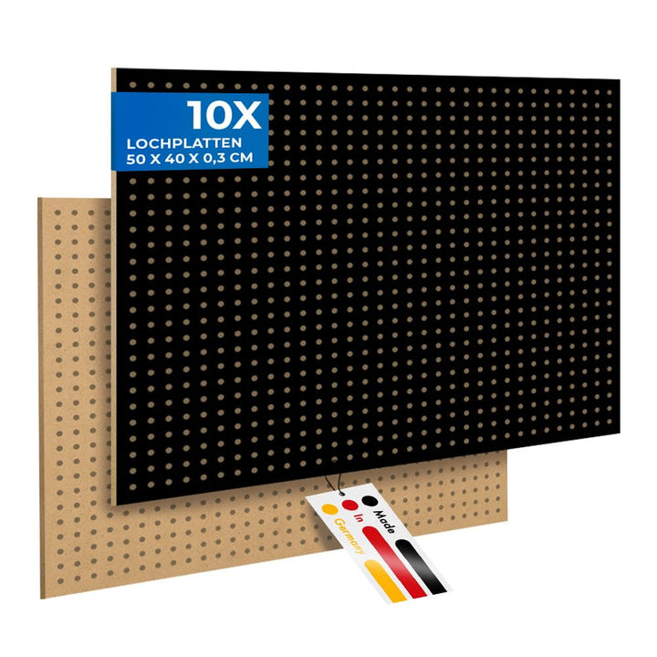 Peggy´s PEGBOARD Mini Lochwand aus Holz (MDF) 50 x 40 x 0,3 cm - Lochung Ø5 mm Abstand 15 mm - schwa
