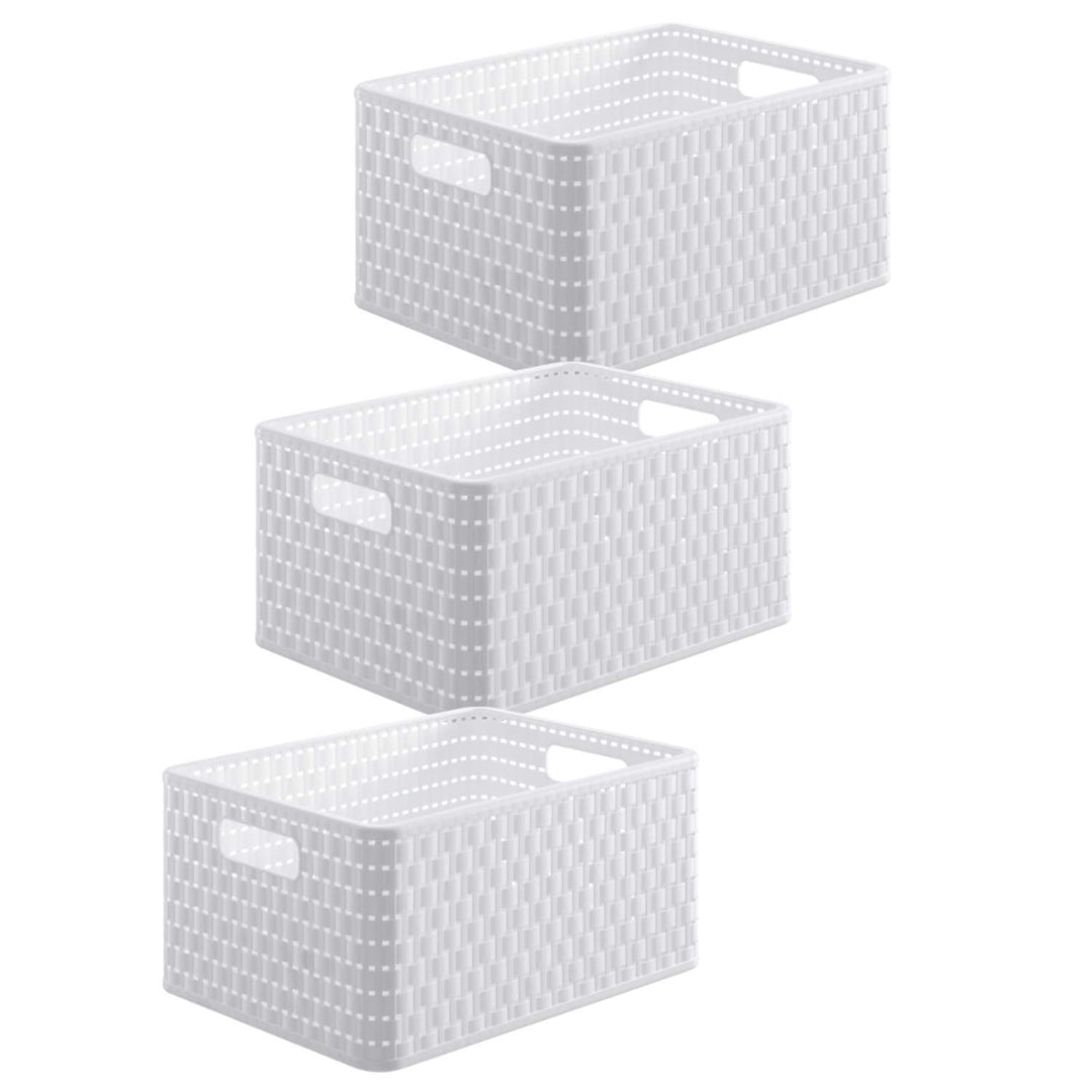 Rotho Country 3er-Set Aufbewahrungsbox 18l in Rattan-Optik, Kunststoff (PP) BPA-frei, weiss, 3 x A4/