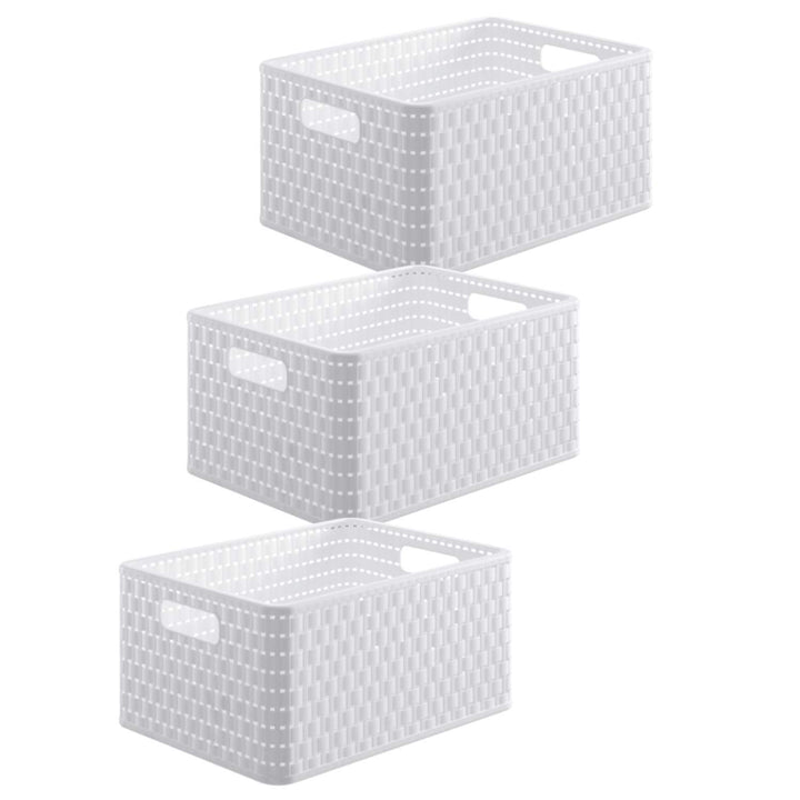 Rotho Country 3er-Set Aufbewahrungsbox 18l in Rattan-Optik, Kunststoff (PP) BPA-frei, weiss, 3 x A4/