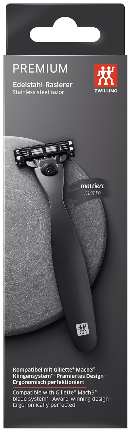 ZWILLING Herrenrasierer aus Hochwertigem Edelstahl für die Perfekte Nassrasur mit Mach3 Klinge, Prem
