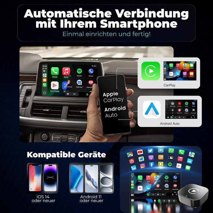Carplay Wireless Adapter 2-in-1 Mini 2026, Android Auto Wireless Adapter, Plug & Play, schnelle Wied