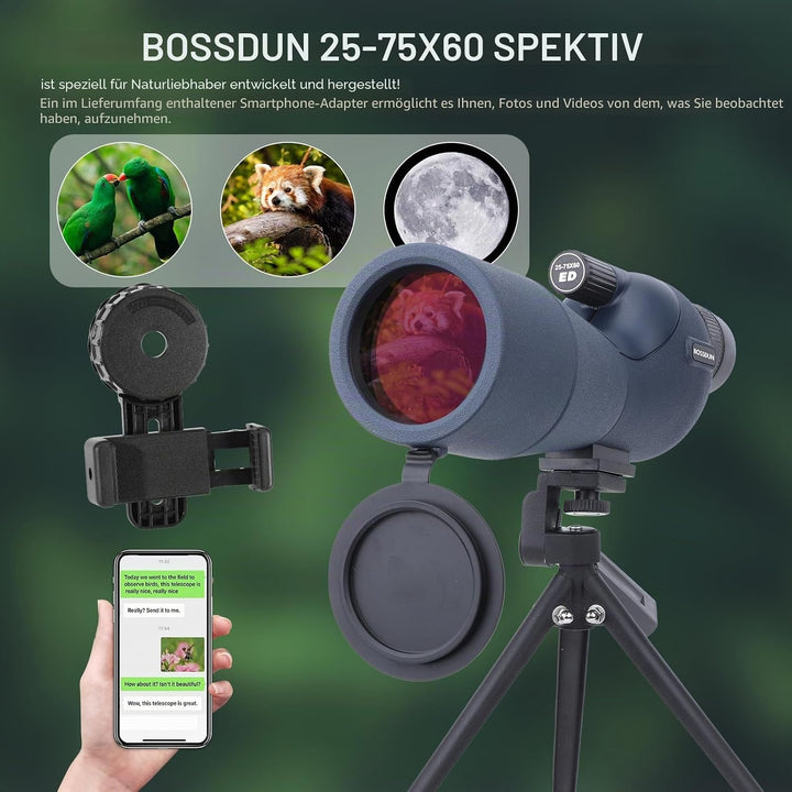 25-75X60 Spektive für Zielschiessen, Jagd, Vogelbeobachtung, Wildtierbeobachtung. Low Light Vision S