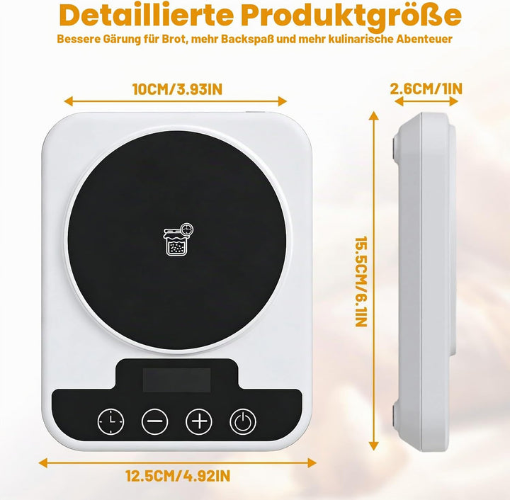 Sauerteigstarterwärmer mit Präzisions-Thermostat (21-38°C) & 12h Timer - Automatische Ein-/Ausschalt