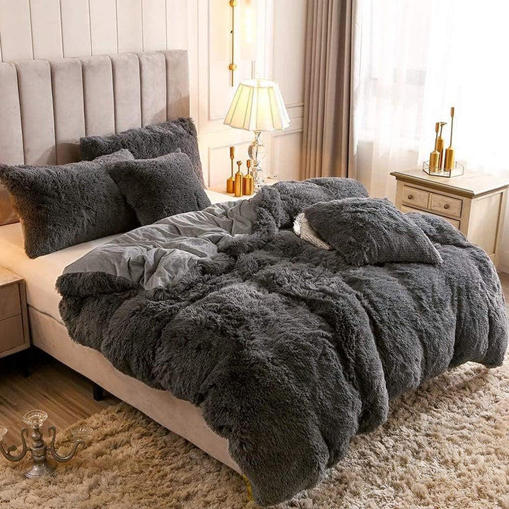 Michorinee Plüsch Bettwäsche 220x240 Grau Winter Flauschig Warme Bettbezug Fleece Flausch Langhaar K