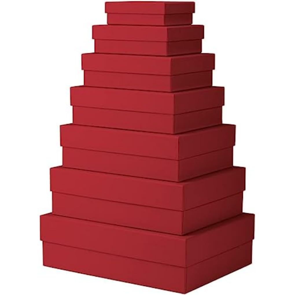 Rössler 13411453360 - Boxline Geschenkbox mit Deckel, 7er Set Geschenkschachteln, Rot, Kartonagen re