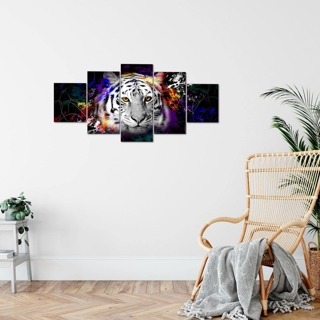 Runa Art Wandbilder Tiere Bunt Tiger 5 Teilig Bild auf Vlies Leinwand Deko Loft Wohnzimmer Street Ar