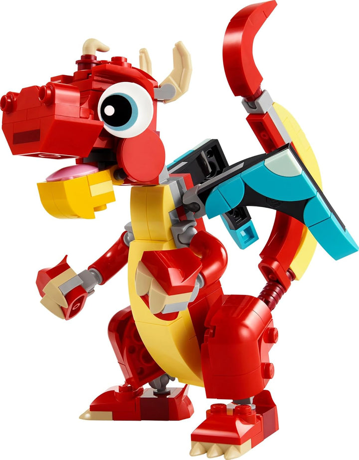 LEGO Creator 3 in 1 Roter Drache Spielzeug, Verwandelt sich vom Drachenspielzeug zum Fischspielzeug