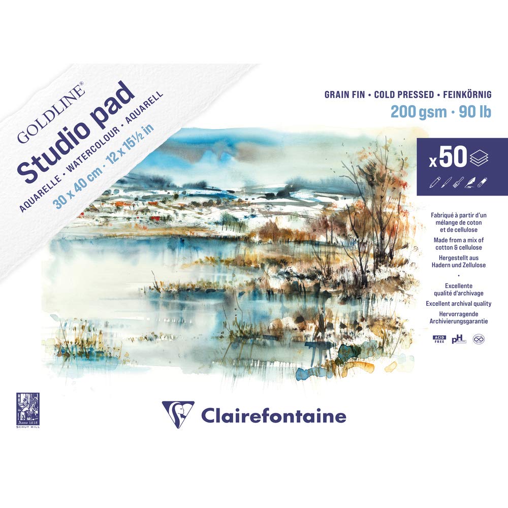 Clairefontaine 975717C - Goldline Studio Pad Aquarellpapier Mappe (mit 50 Bögen, feinkörnig, 200 g,