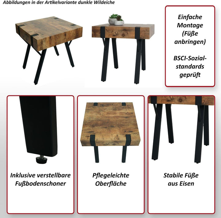 Beistelltisch HWC-L54, Kaffeetisch Nachttisch Loungetisch Couchtisch, Metall MDF 50x50x50cm - dunkle