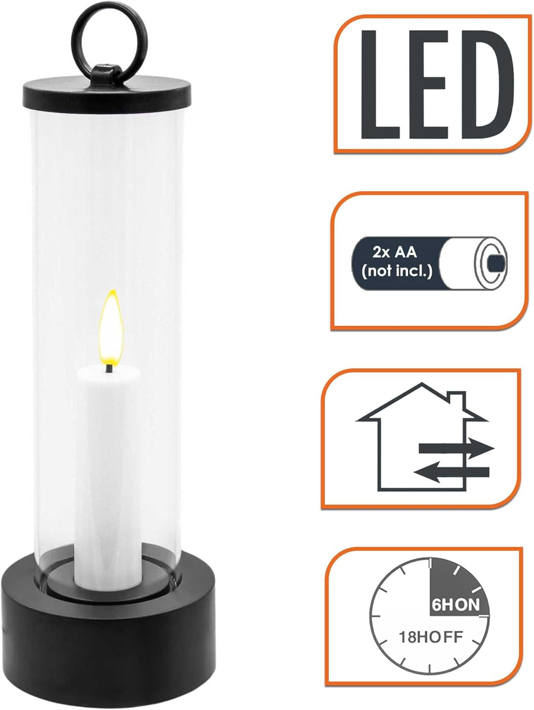Outdoor LED Kerze im Glas batteriebetrieben mit Flammen Effekt und Timer - 2er Set - Tischkerze im W
