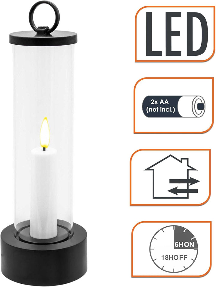 Outdoor LED Kerze im Glas batteriebetrieben mit Flammen Effekt und Timer - 2er Set - Tischkerze im W