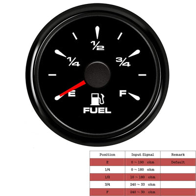 Geloo Kraftstoffanzeige, 52MM Wasserdichte Kraftstoffstandsanzeige Tankuhr 0-190 Ohm 240-33ohm Einst