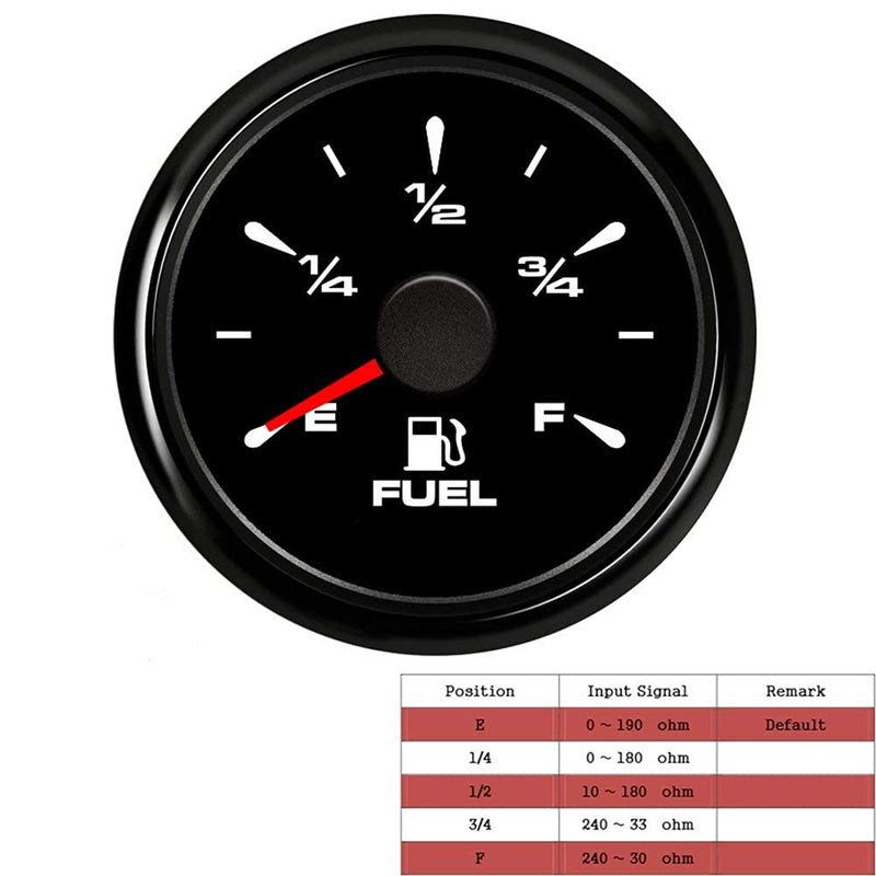 Geloo Kraftstoffanzeige, 52MM Wasserdichte Kraftstoffstandsanzeige Tankuhr 0-190 Ohm 240-33ohm Einst