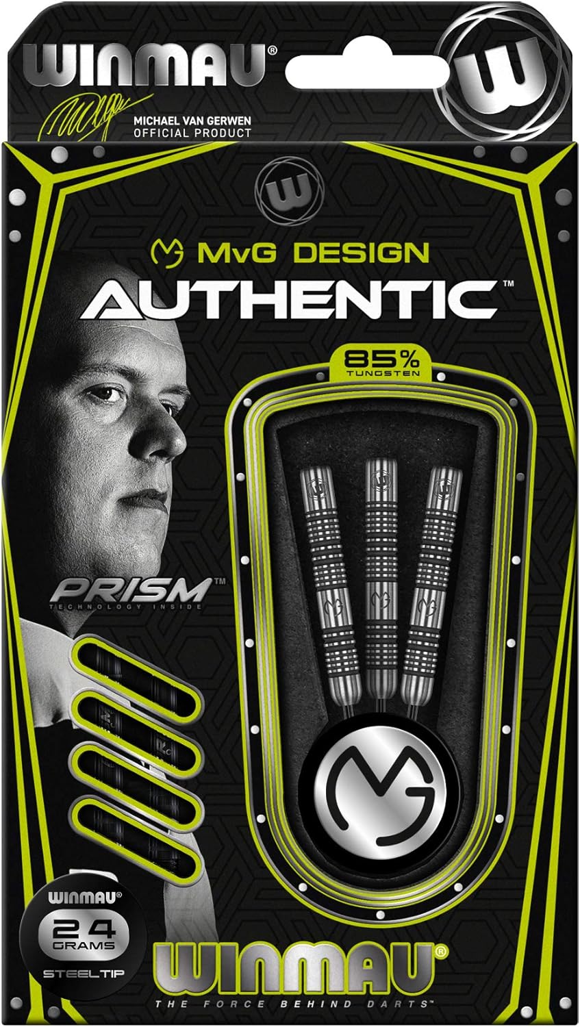 WINMAU Michael Van Gerwen MvG Authentic 24g Profi Wolfram Steeltip Dartpfeile Set mit Flights und Sc