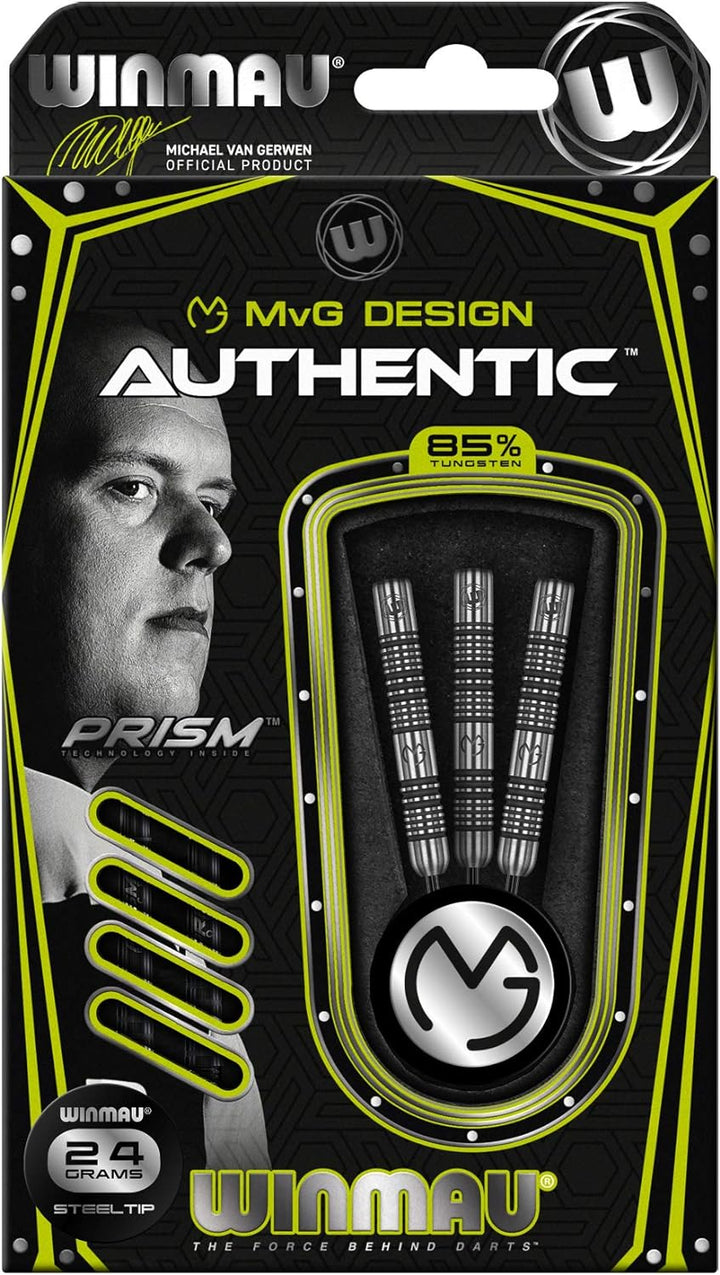 WINMAU Michael Van Gerwen MvG Authentic 24g Profi Wolfram Steeltip Dartpfeile Set mit Flights und Sc