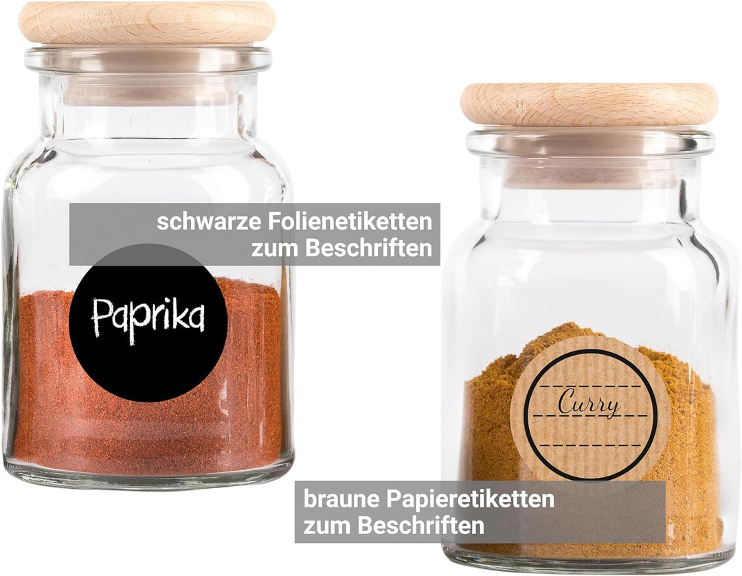 Gewürzgläser Set mit 15x VOLLHOLZ Deckel (ohne Leim) und 15x 150ml Gewürzbehälter (dickes Glas) Gewü