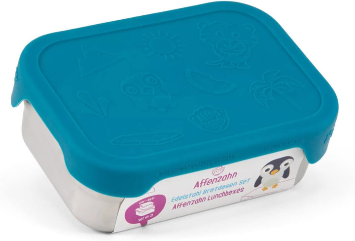 Affenzahn Edelstahl Brotdosen Set inkl. Snack-Box Silikon-Deckel BPA-frei Spülmaschinenfest Hai, Hai