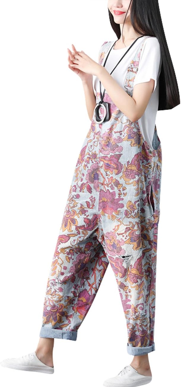 Youlee Damen Gedruckt Riemchen Overalls Casual Strampler Denim Latzhose Einheitsgrösse Stil 1, Einhe