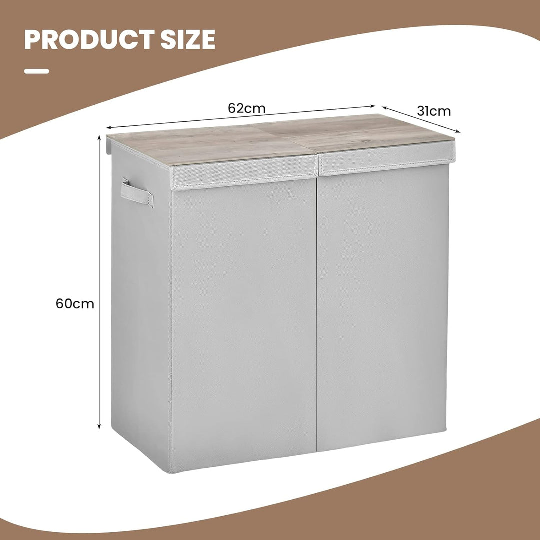 GIANTEX Wäschekorb 115 L mit 2 Fächern, Wäschesammler Wäschebox mit Deckel & Griff, Wäschesortierer