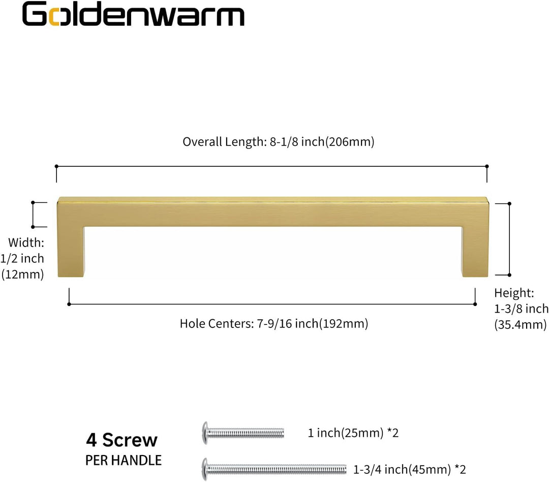10 Stück goldenwarm Möbelgriffe Gold Griffe Küche Gold Möbelgriffe Edelstahl 192mm -LSJ12GD192 Griff