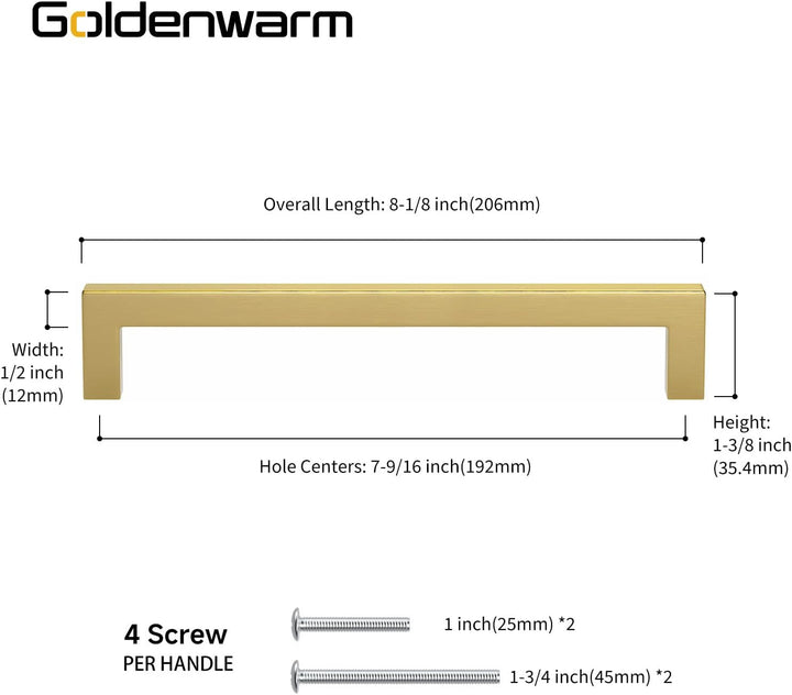 10 Stück goldenwarm Möbelgriffe Gold Griffe Küche Gold Möbelgriffe Edelstahl 192mm -LSJ12GD192 Griff