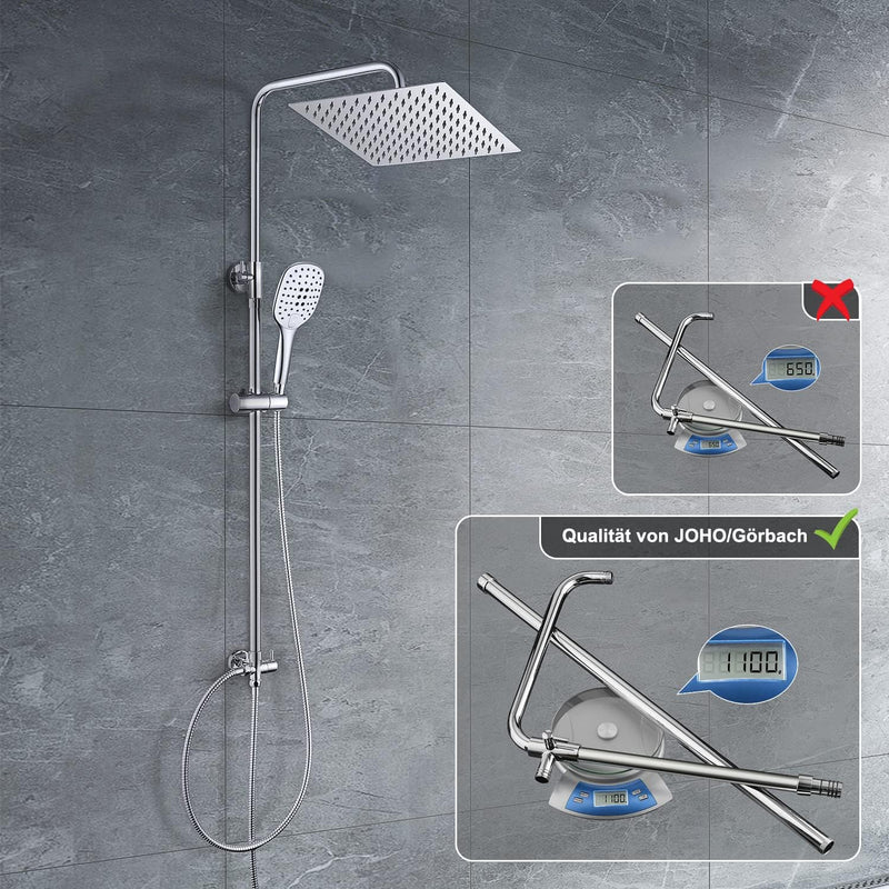 JOHO Duschset ohne Armatur, Chrom Duschstangeset Duschsäuleset, Regendusche Duschsystem mit Duschkop