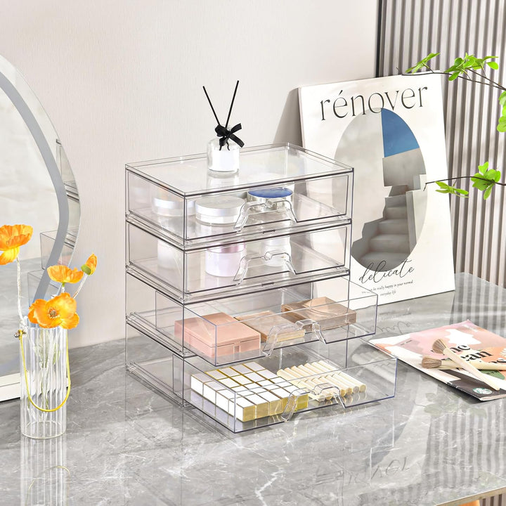 3 Pack Schubladen Organizer Schminktisch Stapelbare Schubladenboxen Klare Acryl Kosmetik Organizer S