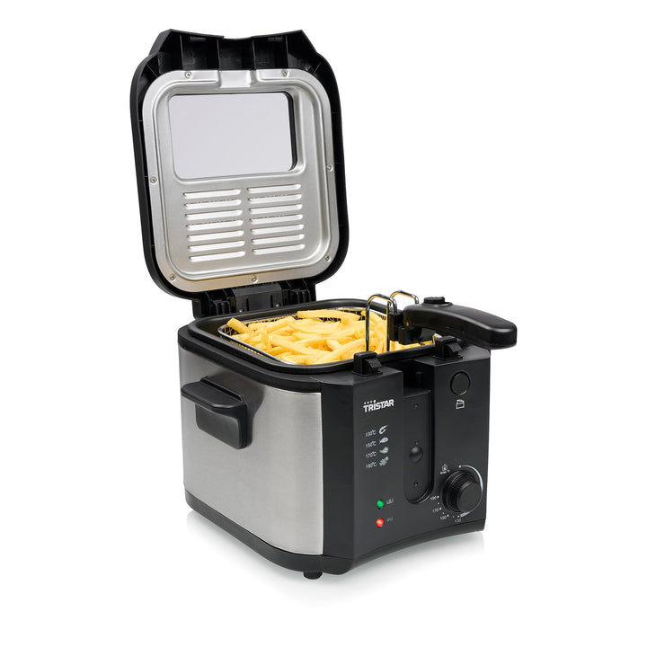 Tristar Fritteuse – 2,5 L Volumen – Einklappbarer Griff – Cool-Touch-Griffe – 1600 W – FR-6878, Silb