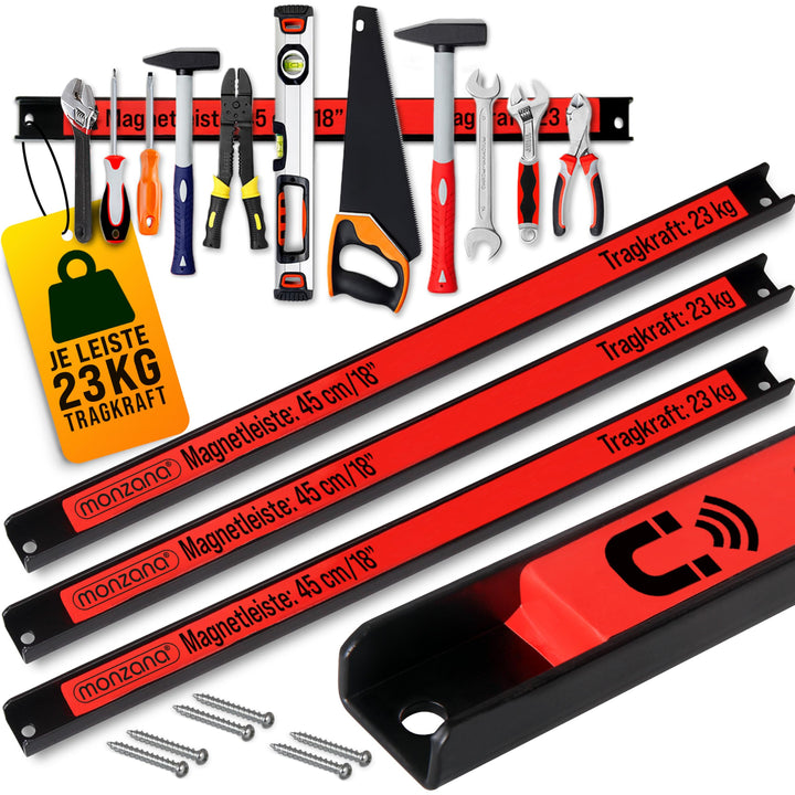 DEUBA® 3x Magnetleiste Set 45cm 23kg Tragkraft inkl. Montagematerial Werkzeugleiste Messerleiste Wer