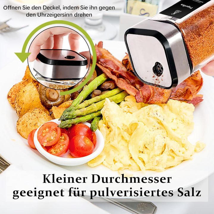 24 Gewürzstreuer Eckig, Gewürzgläser mit drehbarem Gewürzlochdeckel, einzigartige grosse Trichter, z