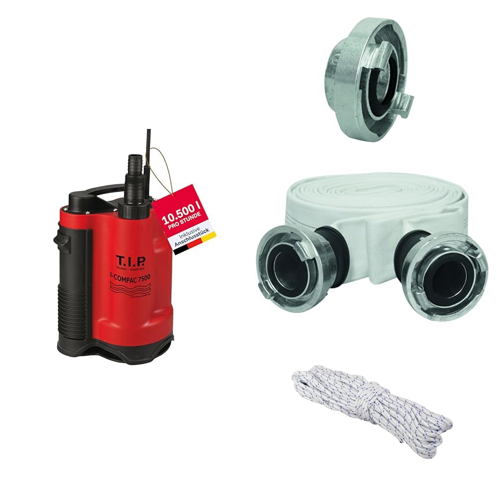 T.I.P. I-Compac 7500 Drainage-Tauchpumpe 400W Rot 30190+ C52 Storz Kupplung 1,5" IG 45,48mm Silber i