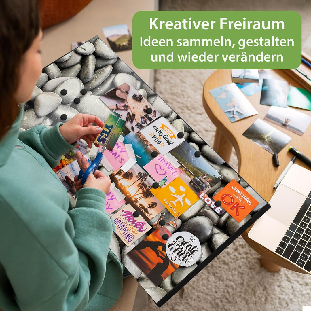 banjado Magnettafel schwarz 78 x 37cm / Magnetwand Metall/Magnetpinnwand als Memoboard/Pinnwand Magn