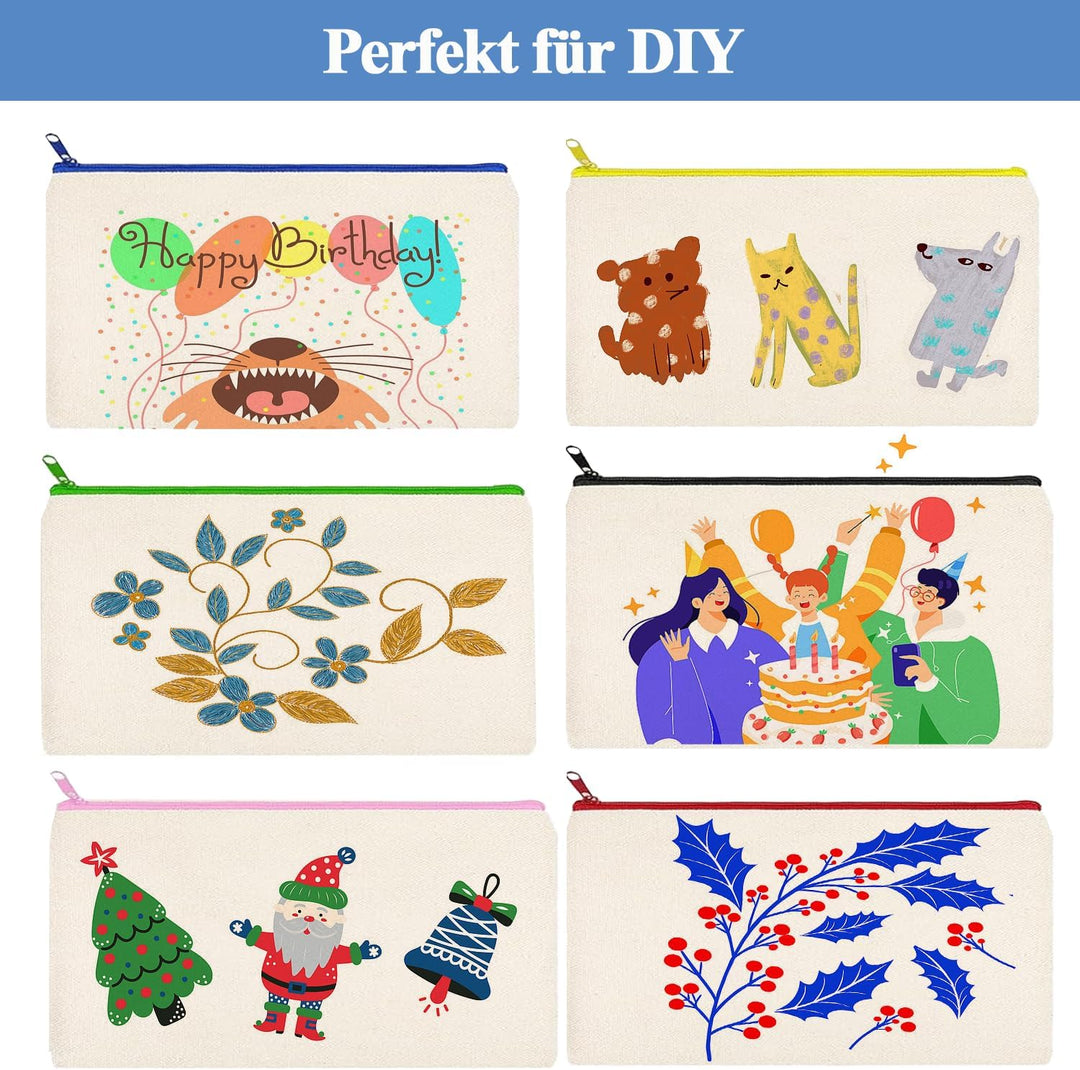 24 Stück DIY Blanko Stoffbeutel, Stoff Federmäppchen zum Bemalen, Bunt Stoffbeutel Zum Bemalen, 12 x