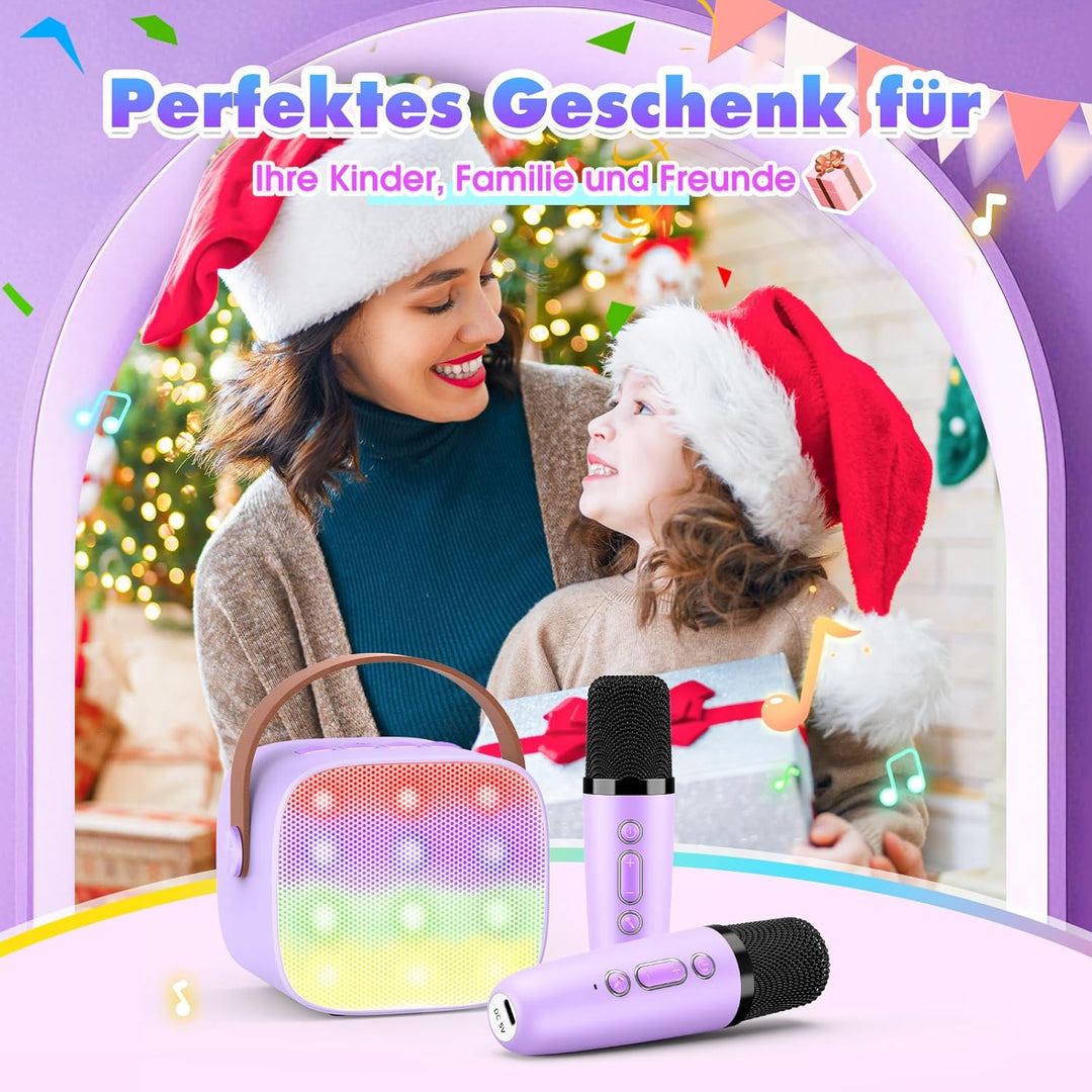 Dislocati Tragbarer Karaoke Set mit DSP & LED-Lichtern, Geschenk Spielzeug für Kinder und Erwachsene